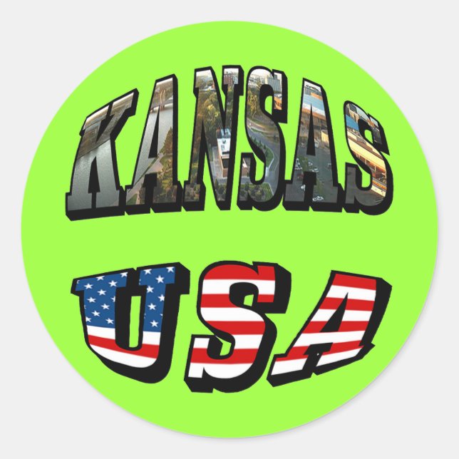 Adesivo Kansas Picture e USA Flag Font (Frente)