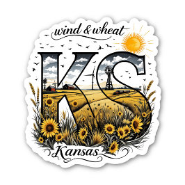 Adesivo Kansas State Sticker | Wind & Wheat Sunflower Desi