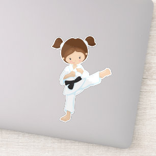 Adesivo Karate Girl, Cute Girl, Brown Hair, Black Belt
