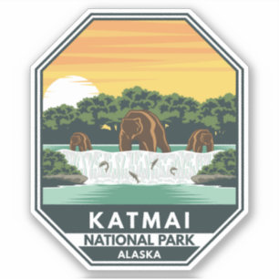 Adesivo Katmai National Park Grizzly Bears Retro Emblem