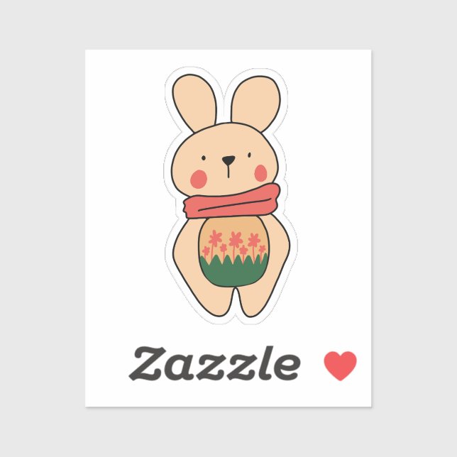 Adesivo Kawai Bunny Rosa Ingênua Com Flor (Folha)