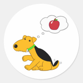 Adesivo Kawaii Airedale Terrier Dog Pensando em uma Maçã