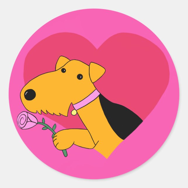 Adesivo Kawaii Airedale Terrier Dog W Rosa Sticker (Frente)
