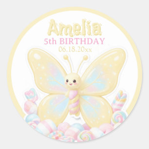 Adesivo Kawaii Amarelo Borboleta Círculo de Aniversário de