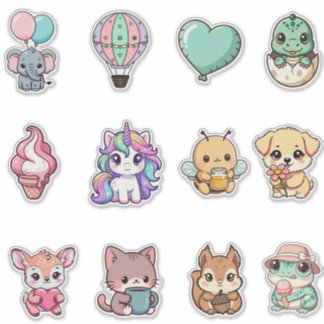 Adesivo Kawaii Animal Sticker Bundle – Cute Fantasy & Anim