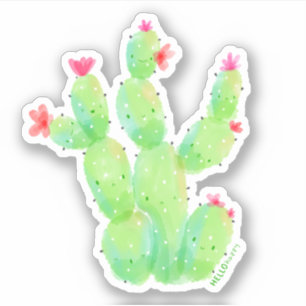 Adesivo kawaii aquarela picante cactus botânico