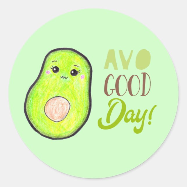 Adesivo Kawaii avocado, bom dia, saúde de comida bonitinha (Frente)
