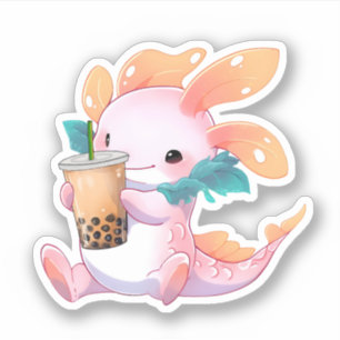 Adesivo Kawaii Axolotl & Boba Tea