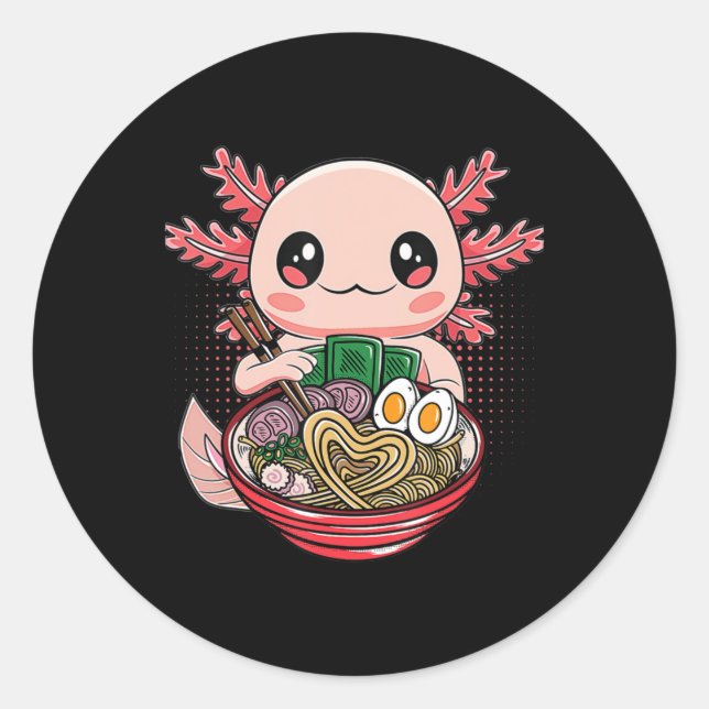 Adesivo Kawaii Axolotl Comendo Ramen Nodles Anime Gift Gir (Frente)