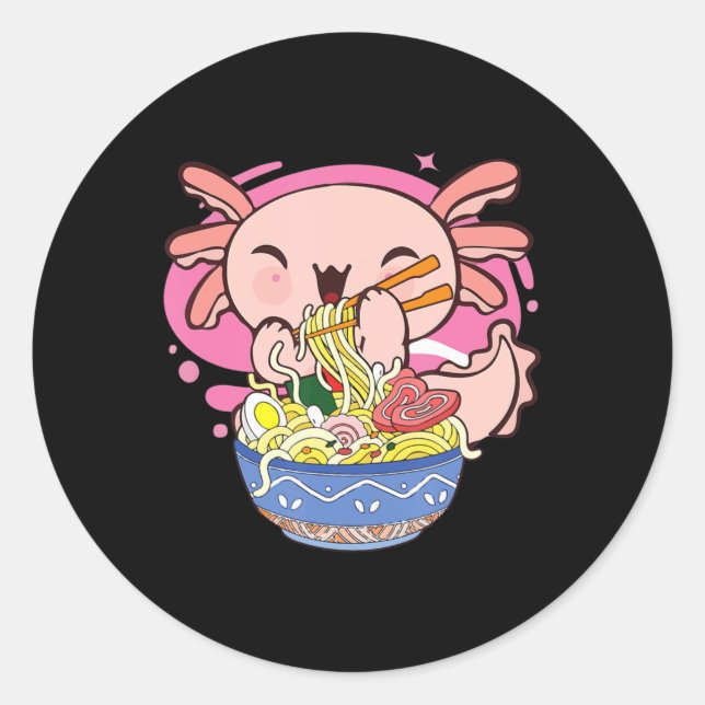 Adesivo Kawaii Axolotl Ramen Japanese Anime Noodle Kids Te (Frente)