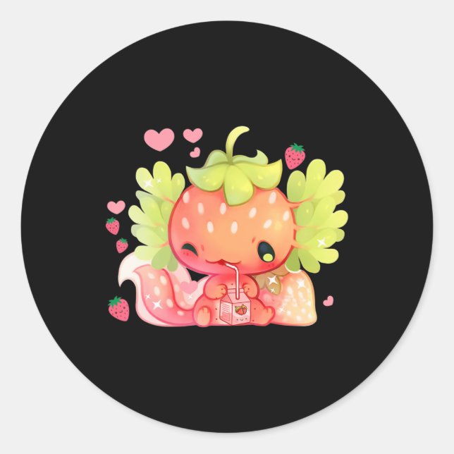 Adesivo Kawaii Axolotl Strawberry Milk Shake Anim Japonês (Frente)