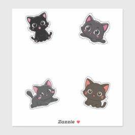 Adesivo Kawaii Black Cat Pack Cartoon Gelado Casas de Gato