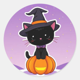 Adesivo Kawaii Black Cat Pumpkin Halloween Sticker