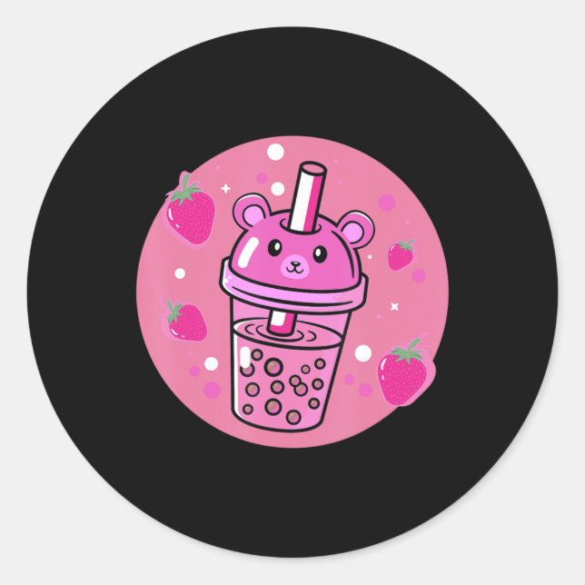Adesivo Kawaii Boba Cup Strawberry Anime Bubble Tea Cute (Frente)