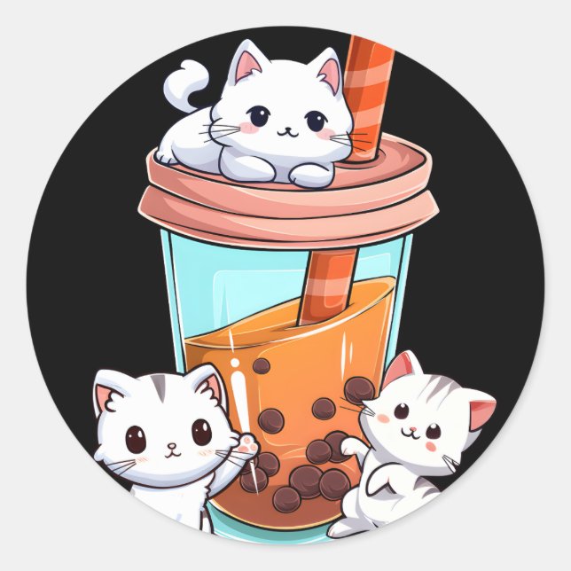 Adesivo Kawaii Boba Tea Cat Neko Bubble Tea Kitten (Frente)