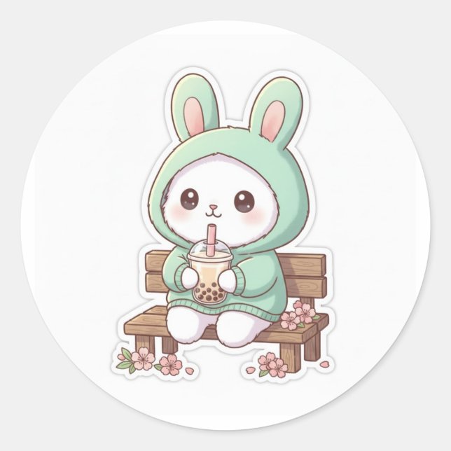 Adesivo Kawaii Bunny Bubble Tea Sticker (Frente)
