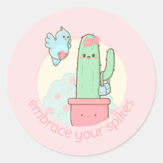 Adesivo Kawaii cactus abraça seu verdadeiro eu