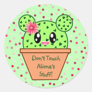 Adesivo Kawaii Cactus personalizado não toca em minhas co