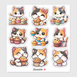Adesivo kawaii calico cat muffin Custom-Cut Vinyl Sticker
