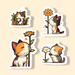 Adesivo Kawaii Calico Cats and Flowers Sticker Set