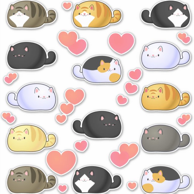 Adesivo Kawaii Cat Assorment Vinyl Stickers (Frente)