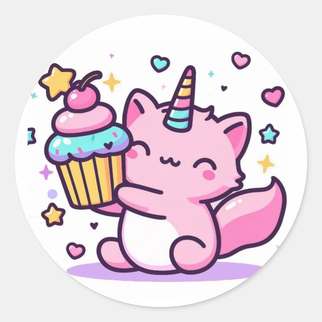 Adesivo Kawaii Cat Birthday Sticker TÃO BONITO! (Frente)