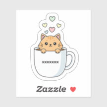 Kawaii Cat & Coffee Hearts Illustration