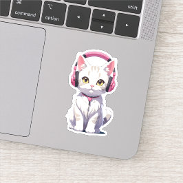 Adesivo Kawaii Cat com Fones de ouvido