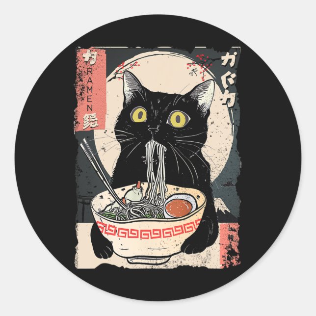 Adesivo Kawaii Cat Comendo Ramen Noodles Engraçado Anime G (Frente)