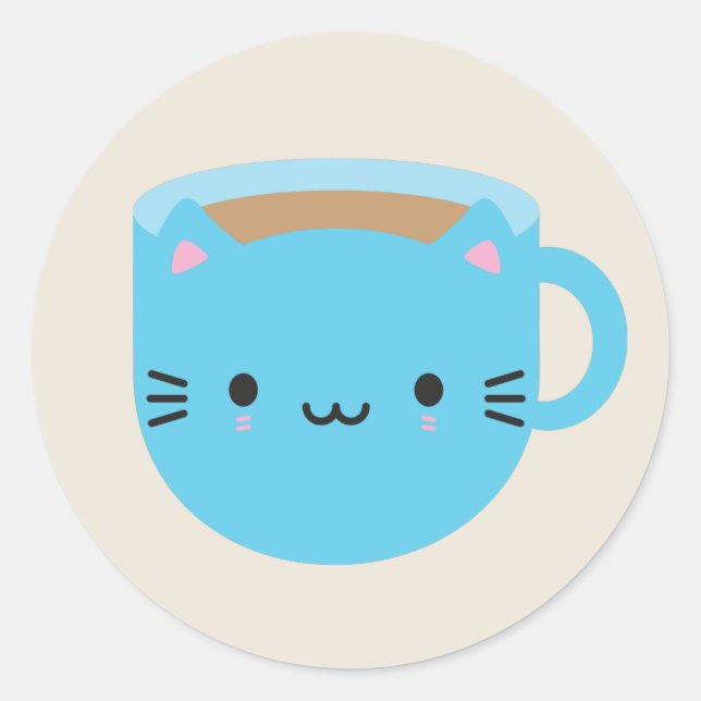 Adesivo Kawaii Cat Cup of Tea (Frente)