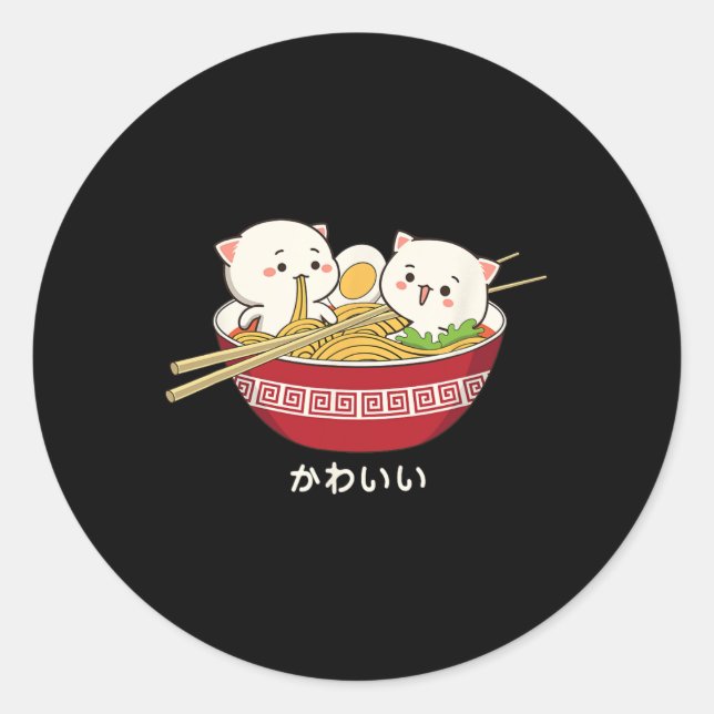 Adesivo Kawaii Cat Japonês Anime de Tóquio Ramen T Shirt (Frente)