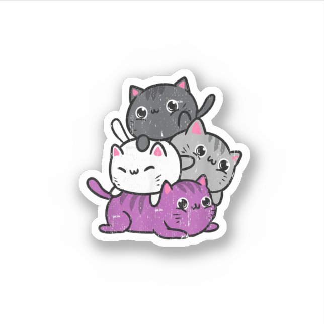 Adesivo Kawaii Cat Pile Ace Pride Vintage (Frente)
