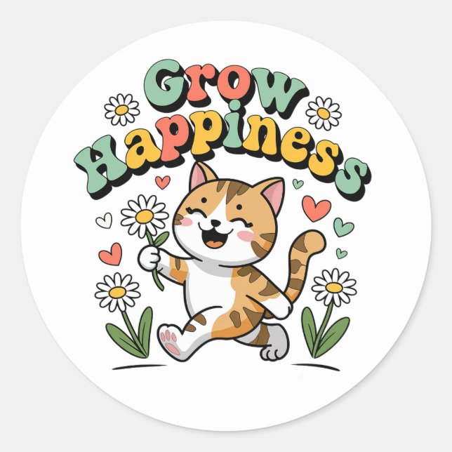 Adesivo Kawaii Cat Seja Feliz Jardim de Verão Motivação (Frente)