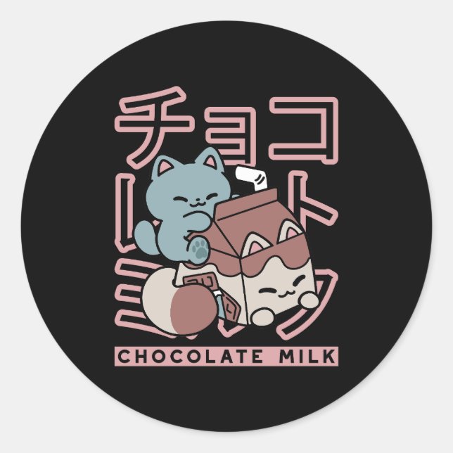 Adesivo Kawaii Cat with Chocolate Milk – Japanese Pop Art  (Frente)