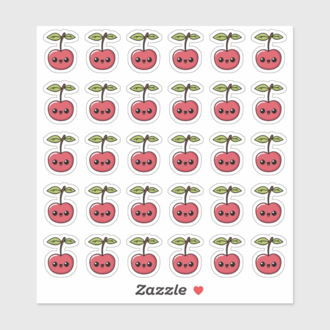 Adesivo Kawaii Cherry – Fruta Fofa com Rosto Sorridente (Folha)