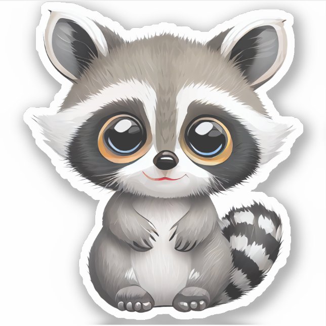 Adesivo Kawaii Chibi Cute Baby Raccoon Sticker (Frente)