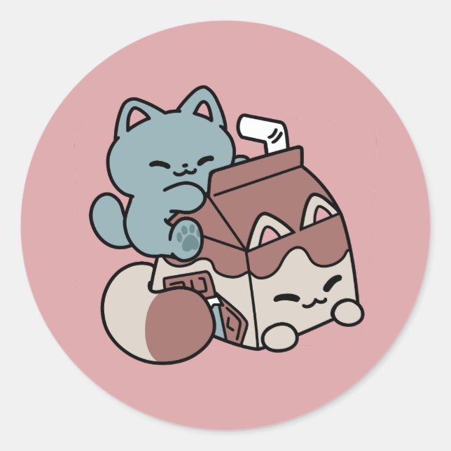 Adesivo Kawaii Chocolate Milk Cat – Cozy Drink & Cuteness  (Frente)