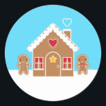 Adesivo Kawaii Christmas Gingercake House<br><div class="desc">Um gengibre fofo e sua amiga biscoita perto da casa de gengibre na neve. Perfeito para as férias,  Natal e inverno.</div>