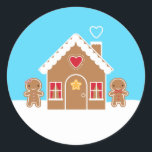 Adesivo Kawaii Christmas Gingercake House<br><div class="desc">Um gengibre fofo e sua amiga biscoita perto da casa de gengibre na neve. Perfeito para as férias,  Natal e inverno.</div>