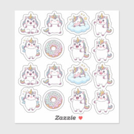 Adesivo Kawaii Chubby Unicorn & Rosquinha Sticker Sheet - 