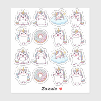 Adesivo Kawaii Chubby Unicorn & Rosquinha Sticker Sheet - 
