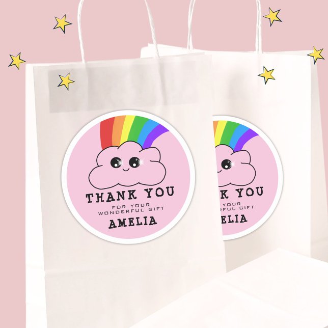 Adesivo Kawaii Cloud Rainbow Pink Aniversário Obrigado (Criador carregado)