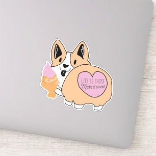 Adesivo Kawaii Corgi com Sorvete