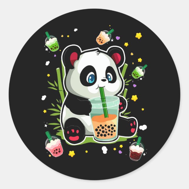 Adesivo Kawaii Cute Anime Anime Bebendo de Panda Boba Tea  (Frente)