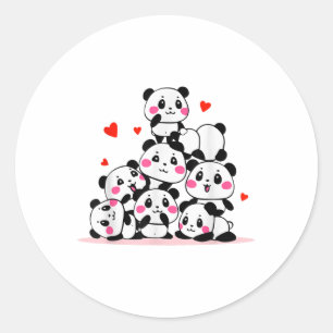 Adesivo Kawaii Cute Baby Panda Pile Com Valente De Coraçõe