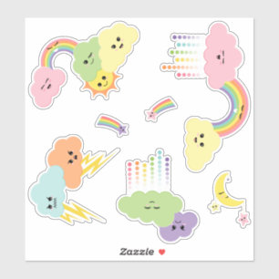 Adesivo Kawaii Cute Clouts Sun Lua Estrelas do Arco-Íris