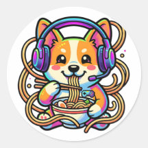 Kawaii Cute Corgi Gamer Comendo Ramen Badge