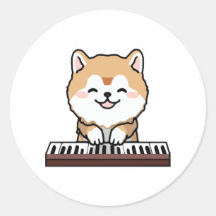 Adesivo Kawaii Cute Dog Tocando Teclado Piano