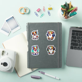 Adesivo Kawaii Cute Puppies Vestindo Pacote de Fones de ou
