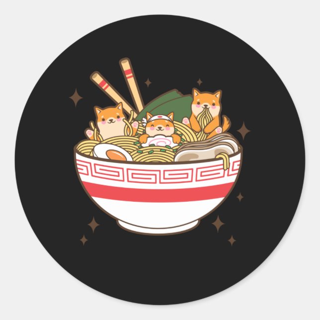 Adesivo Kawaii dogs eating Ramen (Frente)